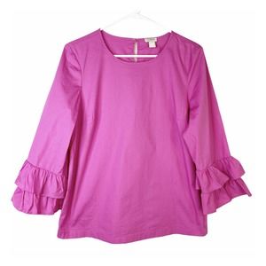 J Crew Ruffle Sleeve Top Keyhole Back Shirt Blouse